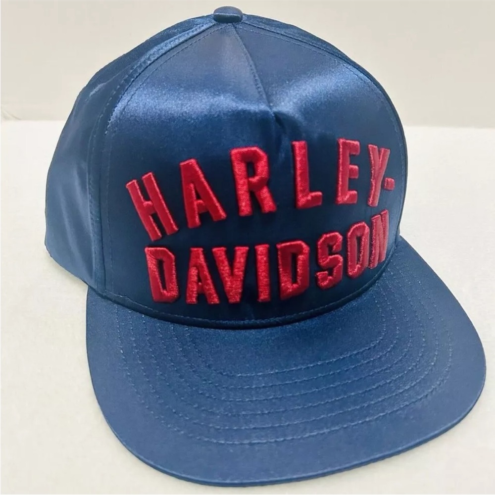 Harley Davidson Trucker Satin Snapback Hat Cap Adjustable Blue